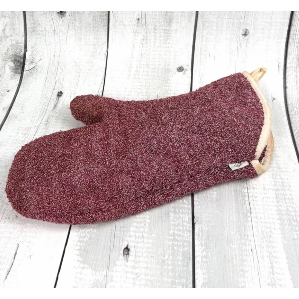 Pampered Chef Oven Mitt 100% Cotton Terry Cloth Cranberry Red Retired 1329